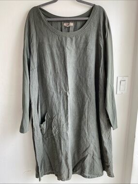 Flax Linen Dress Grey XL Long Sleeve